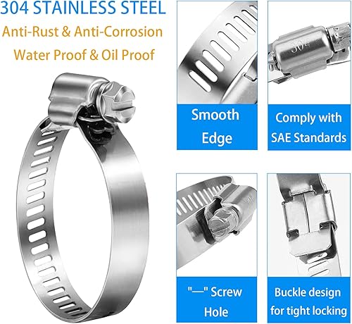 Miniatura 2 de Abrazaderas de manguera, acero inoxidable 304, 10 unidadespaquete, abrazaderas de tubo de manguera de engranaje helicoidal SAE 48, 2-816