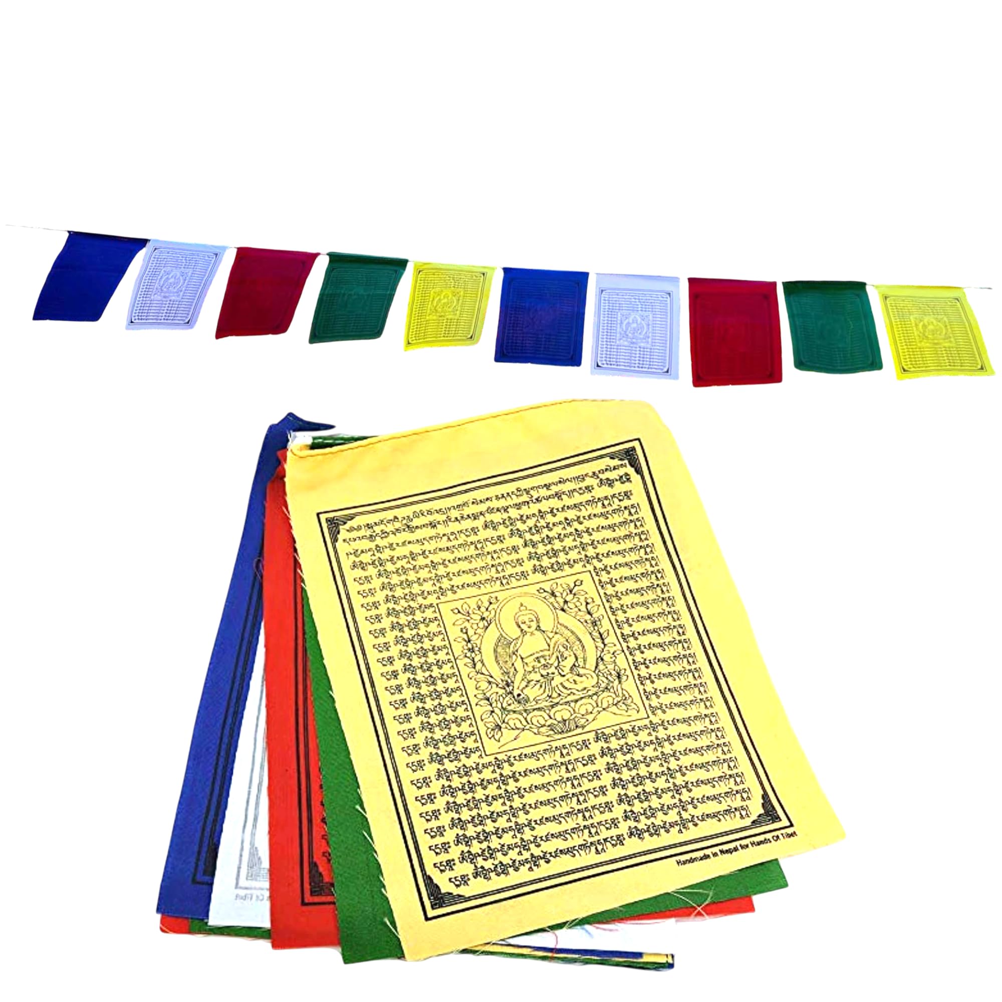 Hands Of Tibet Handmade Medicine Buddha Tibetan Prayer Flags, 5 Colors, 6x8 inches, 10 Flags, Nepal