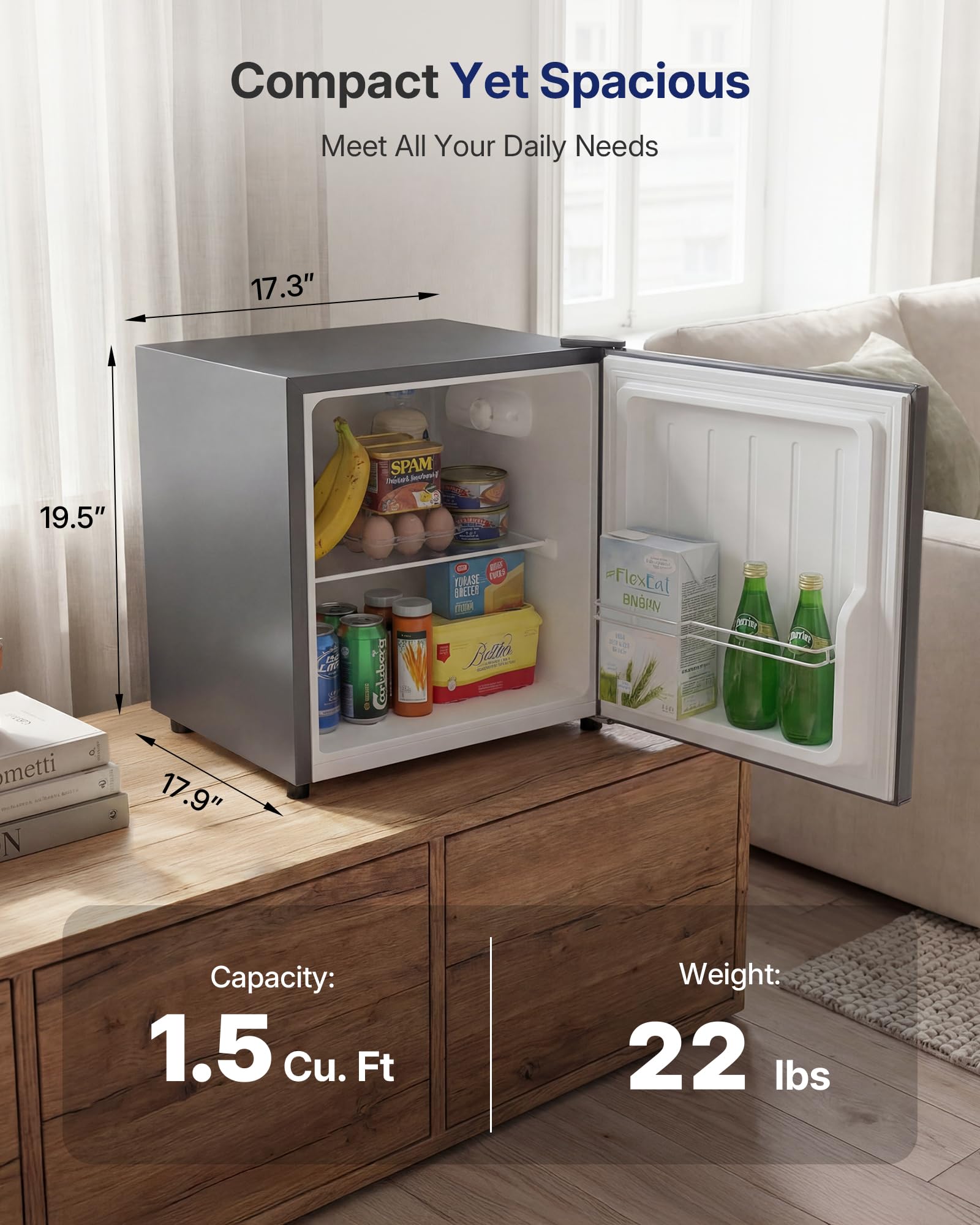 Upstreman 1.5 Cu.Ft All-Refrigerator Mini Fridge, Single Door Small Refrigerator, Dorm Fridge With 7 Adjustable Thermostat, Compact Refrigerator For Office, Bedroom Or Dorm, Gray-Cr16 on Fridge.com - View 2