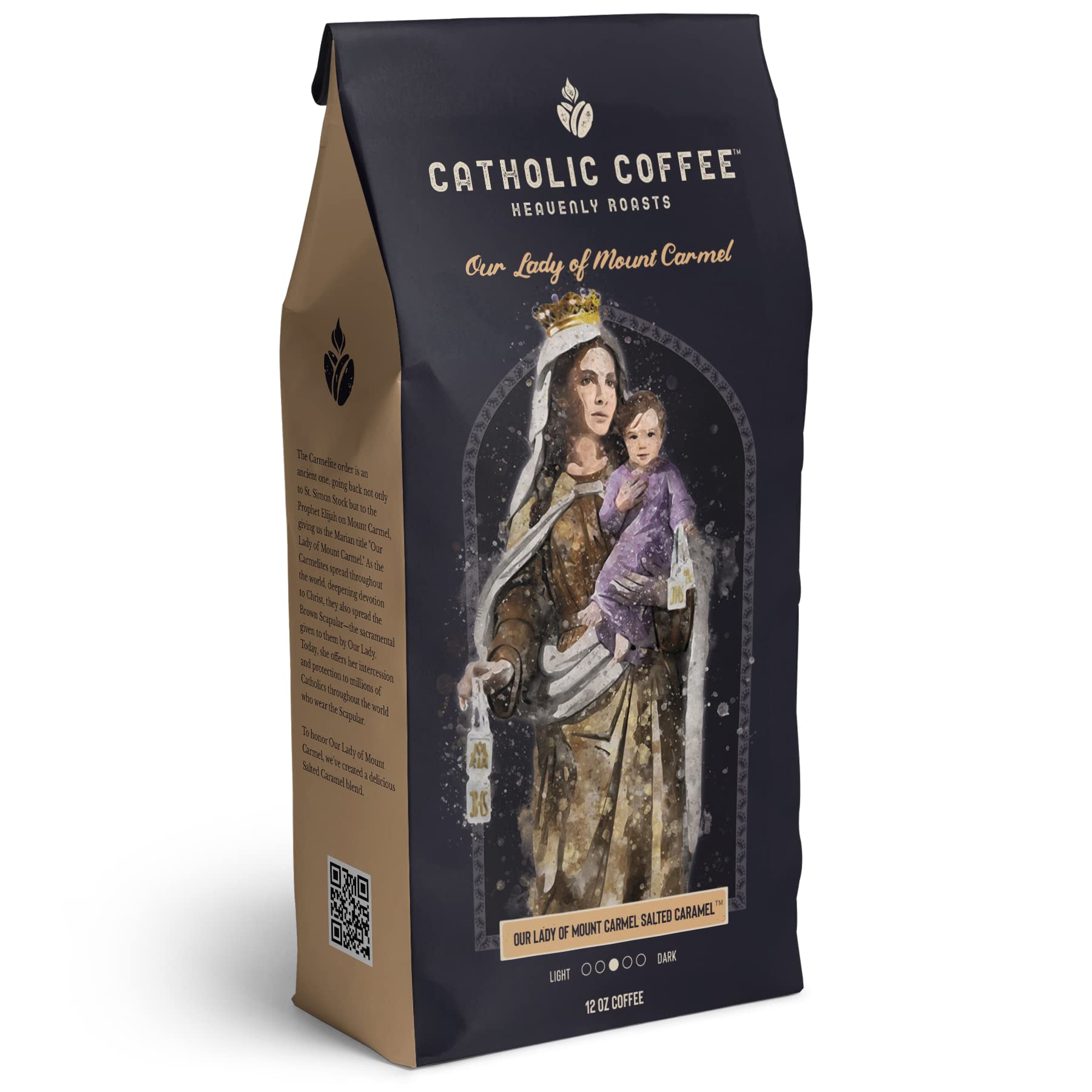 Catholic Coffee Our Lady of Mount Carmel | Medium Roast Ground Coffee – Buttery Salted Caramel Notes | 12oz Bag – Catholic Gift Honoring the Brown
