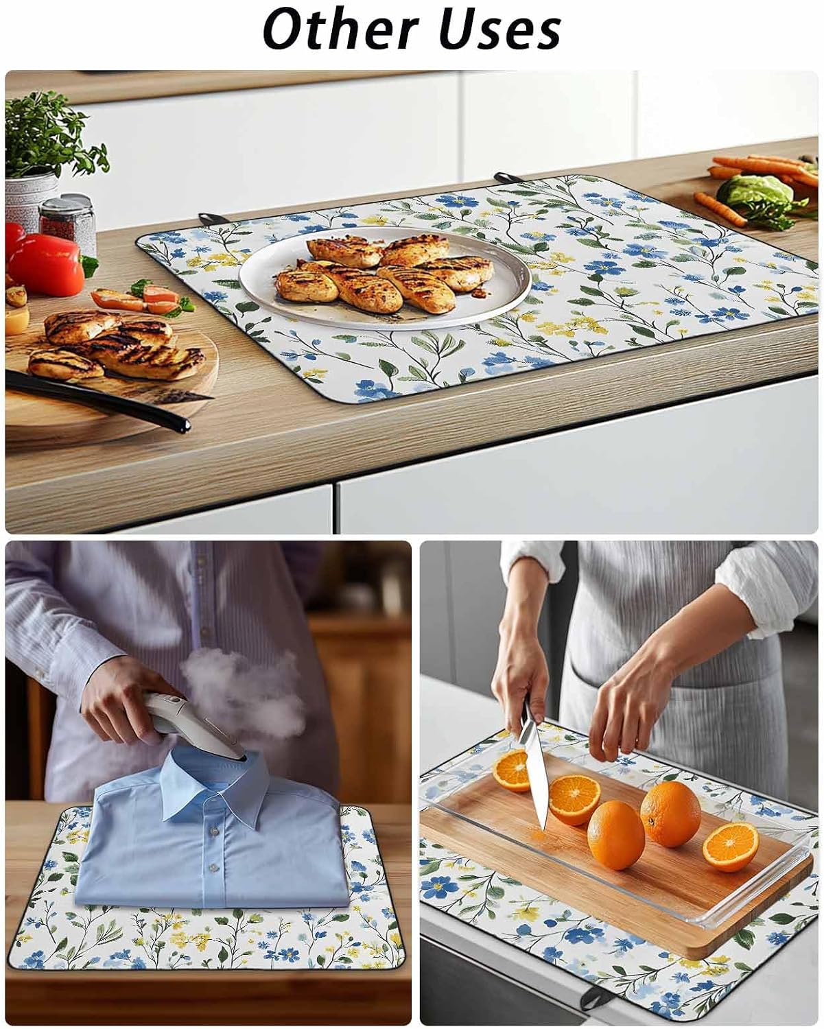 Stove Cover for Electric Stove 36x21 Inch Yellow Blue Floral Plant Stove Top Cover Wildflowers Green Leaf Glass Cooktop Covers Anti-Slip & Heat Resistant Countertop Protector Kitchen Decor