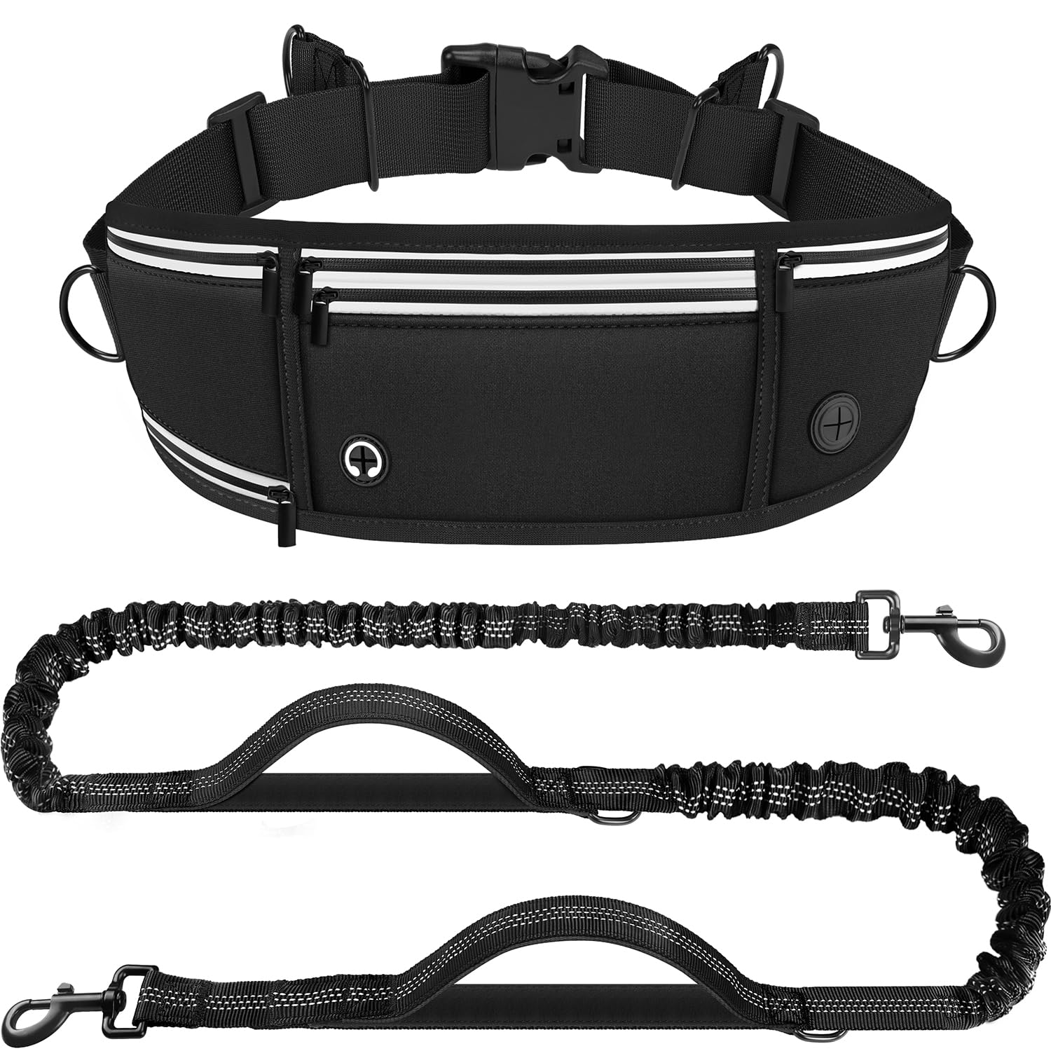 Laisse Canicross Chien, Laisse Main Libre pour Chiens, Longe de Jogging Élastique 160-220cm, Anti-tirons, Réfléchissant, Ceinture Réglable, Double Poignée pour Course à Pied, Marche