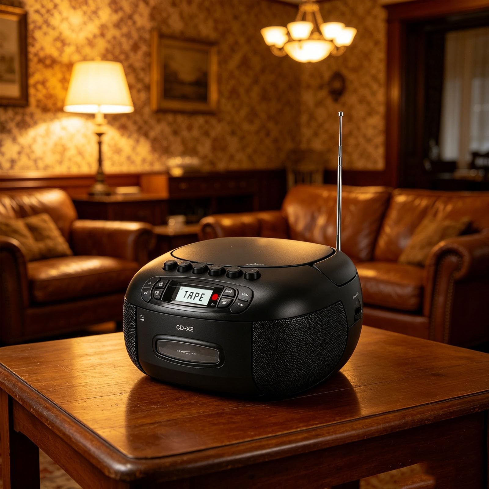 Odtwarzacz Kasetowy CD Boombox, Przenośny Odtwarzacz CD i Zestaw Odtwarzaczy Kasetowych z Bluetooth, Radiem AM FM, Wejściem USB AUX, Pilotem, Wyświetlaczem LCD, Zasilaniem (wtyczka UE)