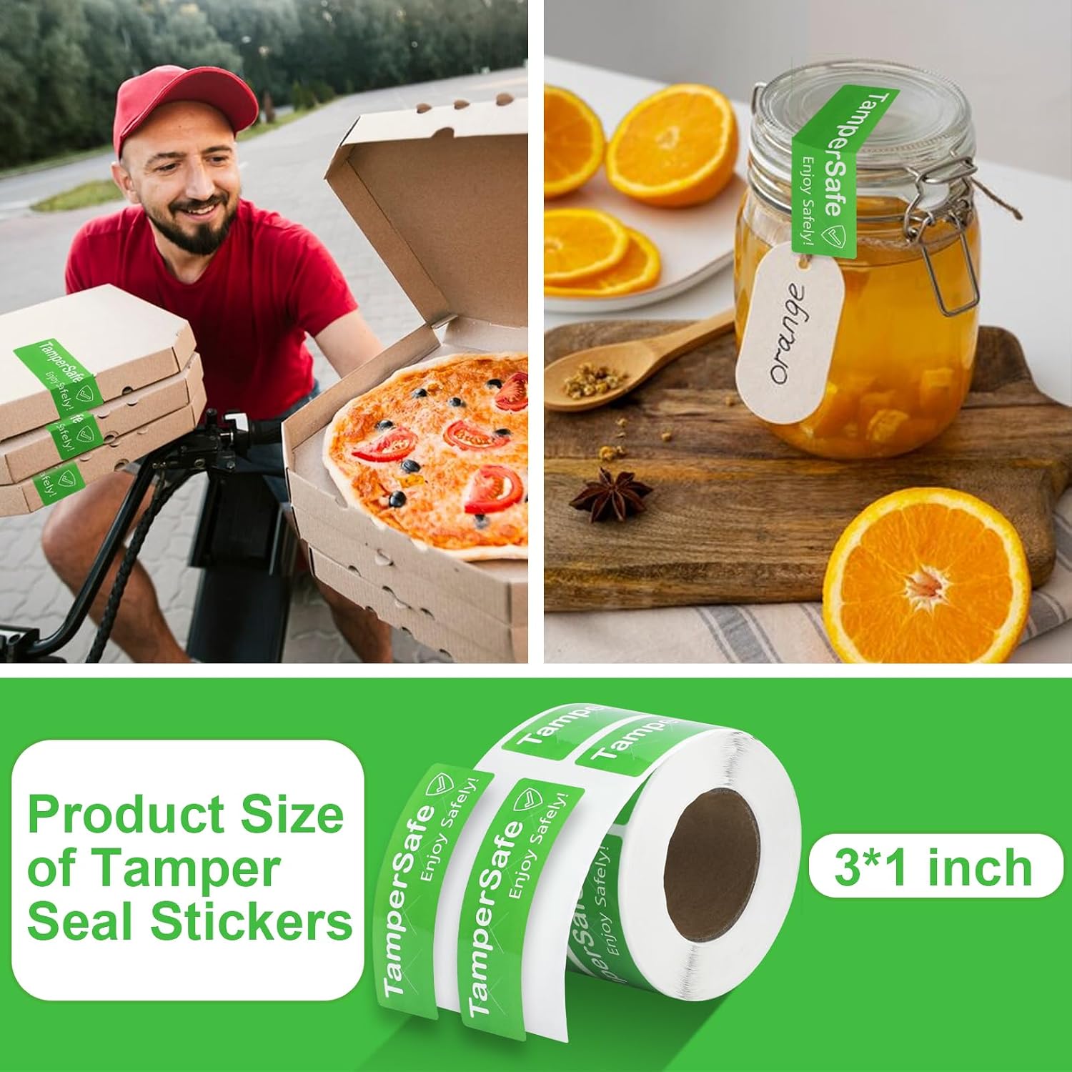 500 Pieces Tamper Evident Label1* 3 Inch Food Delivery Stickers Temper Proof Tape Roll Safe Secure Tamper Evident Seals for Food Container Pizza Boxes (Green)