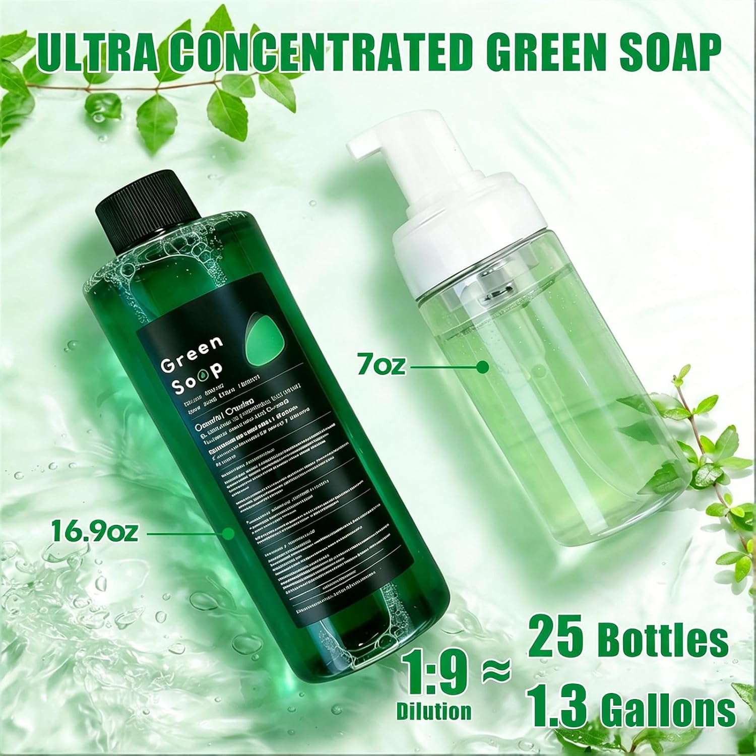 Tattoo Green Soap 16.9OZ with 7OZ Foaming Bottle, Ultra Concentrated Green Tattoo Soap Professional Tattooing Supplies for Tattoo Aftercare & Piercing Cleaning
