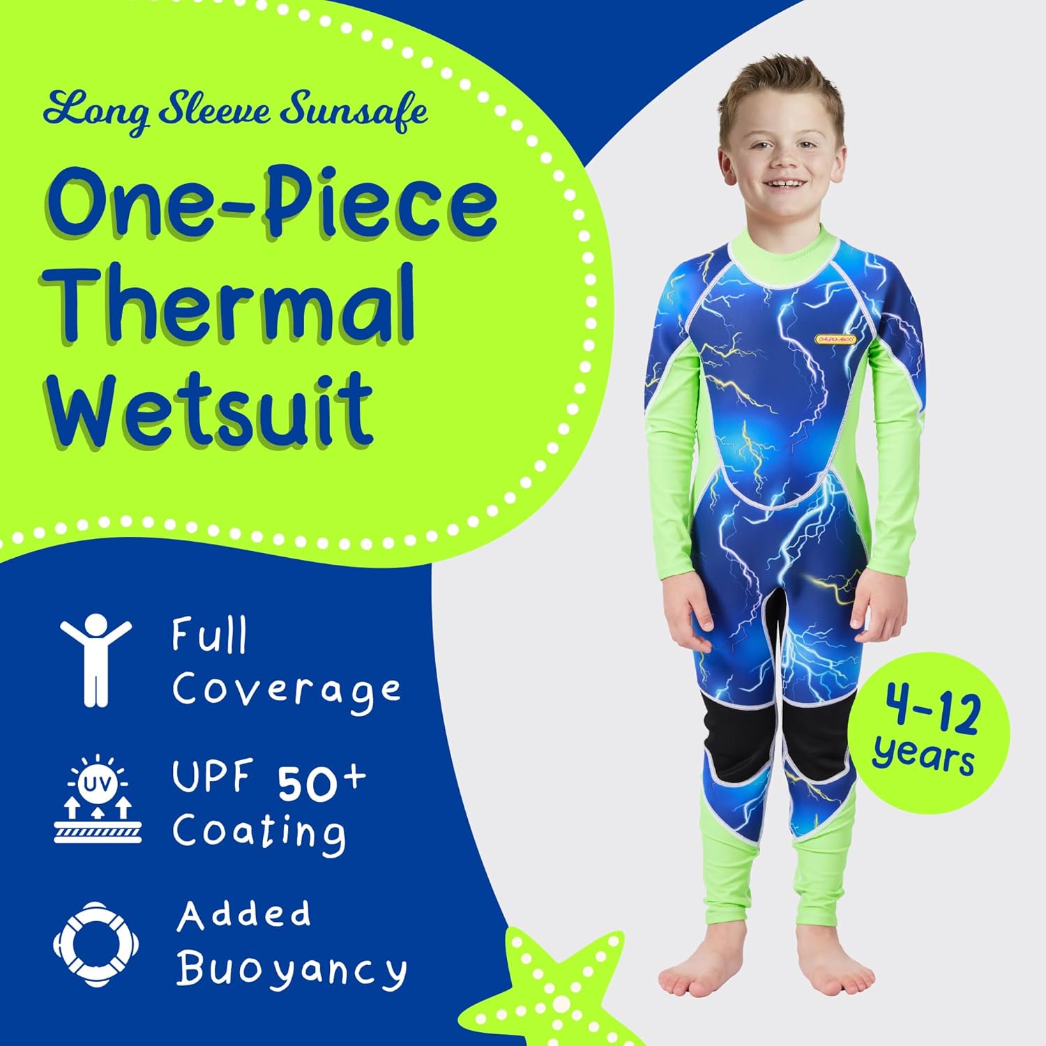 Toddler Kids Unisex UPF50 2.5mm Neoprene Long Sleeve Sunsafe Swimsuit for Boys Girls Swimming Surfing Snorkelling