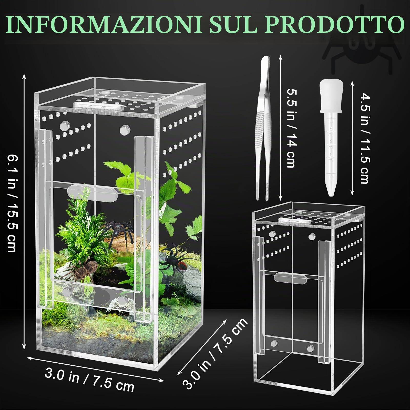 Windspeed - Recinzione per ragni che saltano, in acrilico, per micro habitat, per arboree, tarantole, lucertole, gechi, ragni che saltano, scatola acrilica per terrari