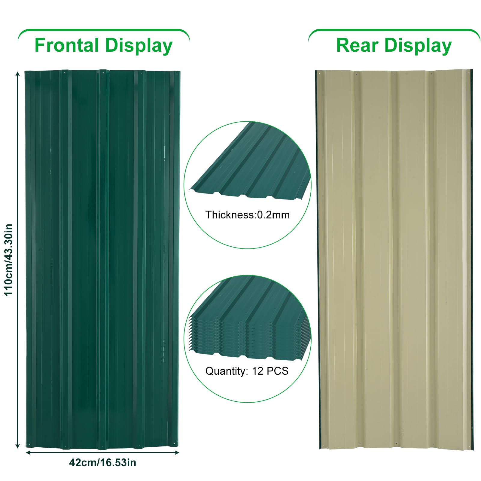 12 Piezas Acero Galvanizado Chapas Metalicas, 110 x 42cm 11 m² Panel Sandwich Tejado, Fácil Instalación, Chapa Tejado para Garaje Patio Cochera Cobertizo Jardín y Decoración Parede (Verde)