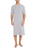Men's Nightshirt Short Sleeve Nightgown Soft Loose Sleepwear Lightweight Nightwear Comfy Henley Sleep Shirt S-XXL