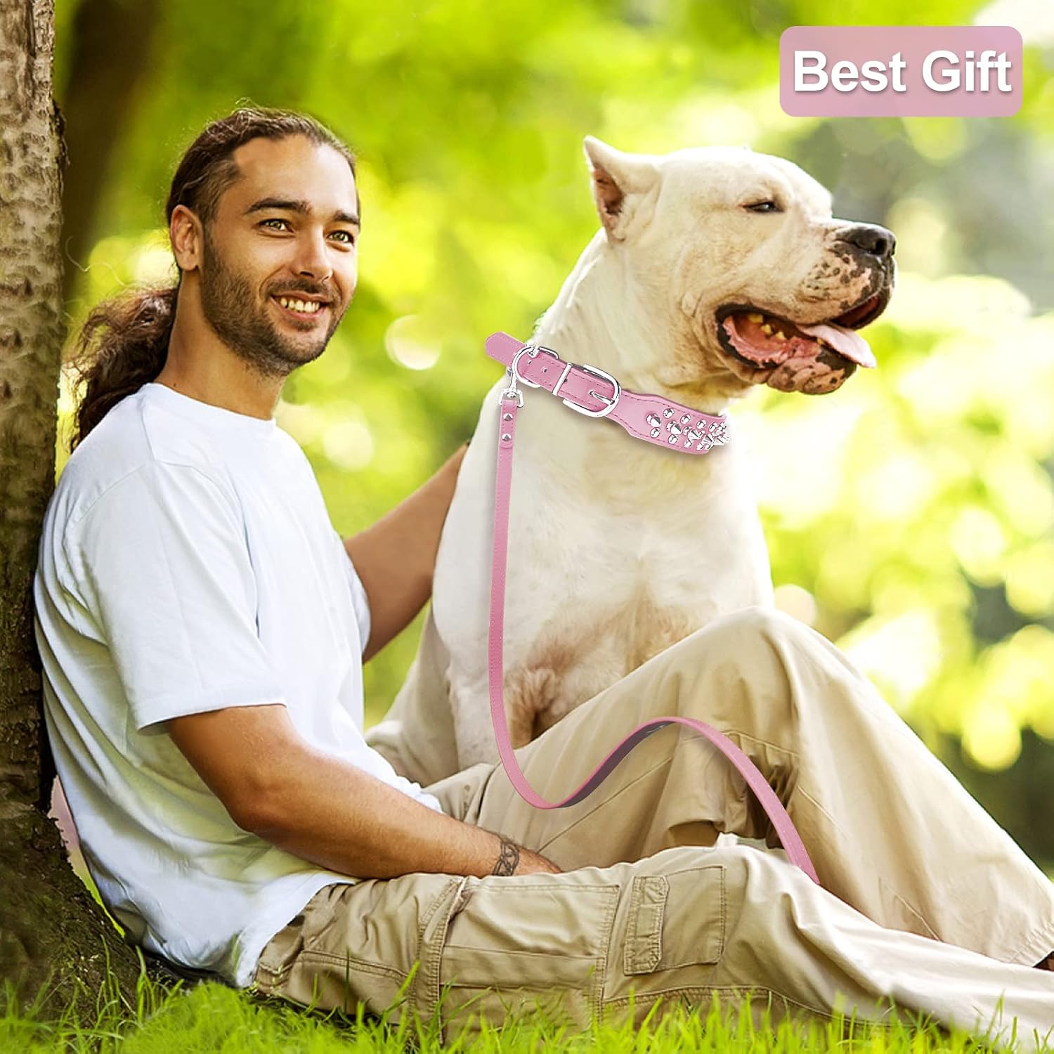 Dog Collars for Medium Dogs with Leash, Epesiri Spiked Dog Collar for Large Dogs, Girl Pink Dog Collar, Studded Rivet Pit Bull Leather Dog Collar Durable Cat Collar for Small Medium Large Pet Gift Pink M=11.8"-12.6" image 6 of 6 B099FJGBCH