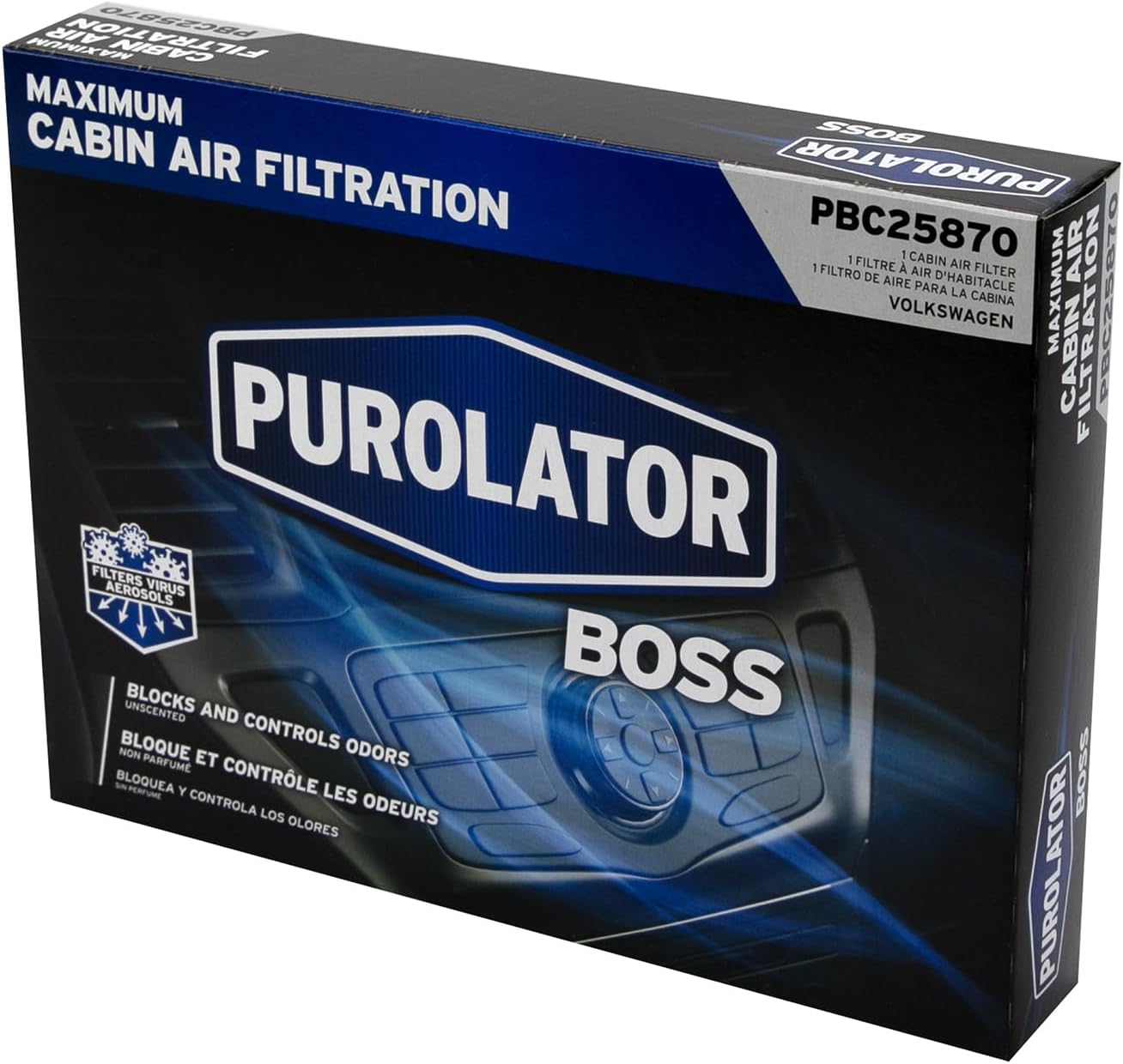 Purolator PBC25870 PurolatorBOSS Automotive Cabin Air Filter with Activated Carbon, Car & Truck Passenger Compartment OEM Filter Replacement for Dodge Grand Caravan, and more