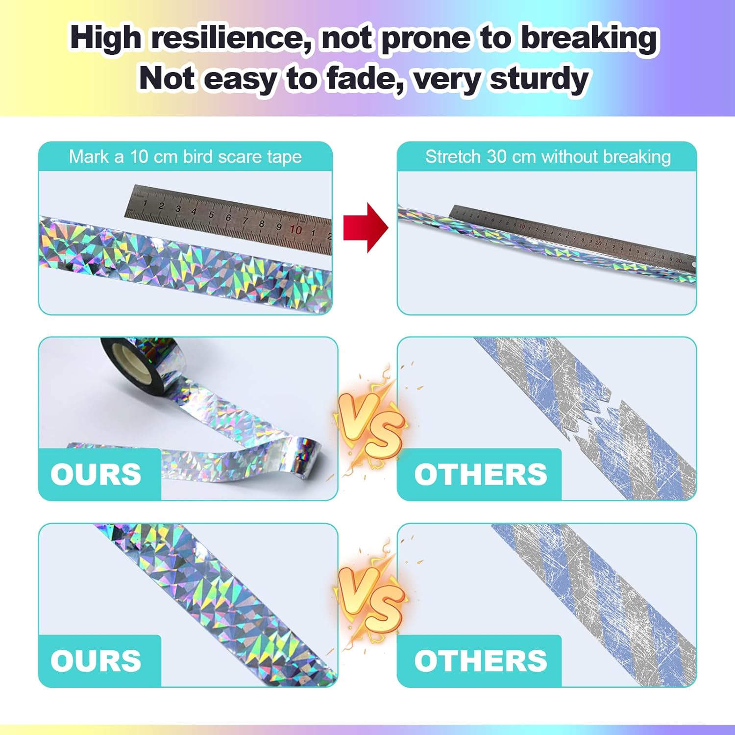 Bird Scare Tape Ribbon(524FT) - Reflective Tape for Birds - Keep Birds Away Outdoor - Scare Tape for Bird Control - Double Side Ribbon, Scare Geese, Pigeon, Duck, Woodpecke- Yard Decoration - Image 3