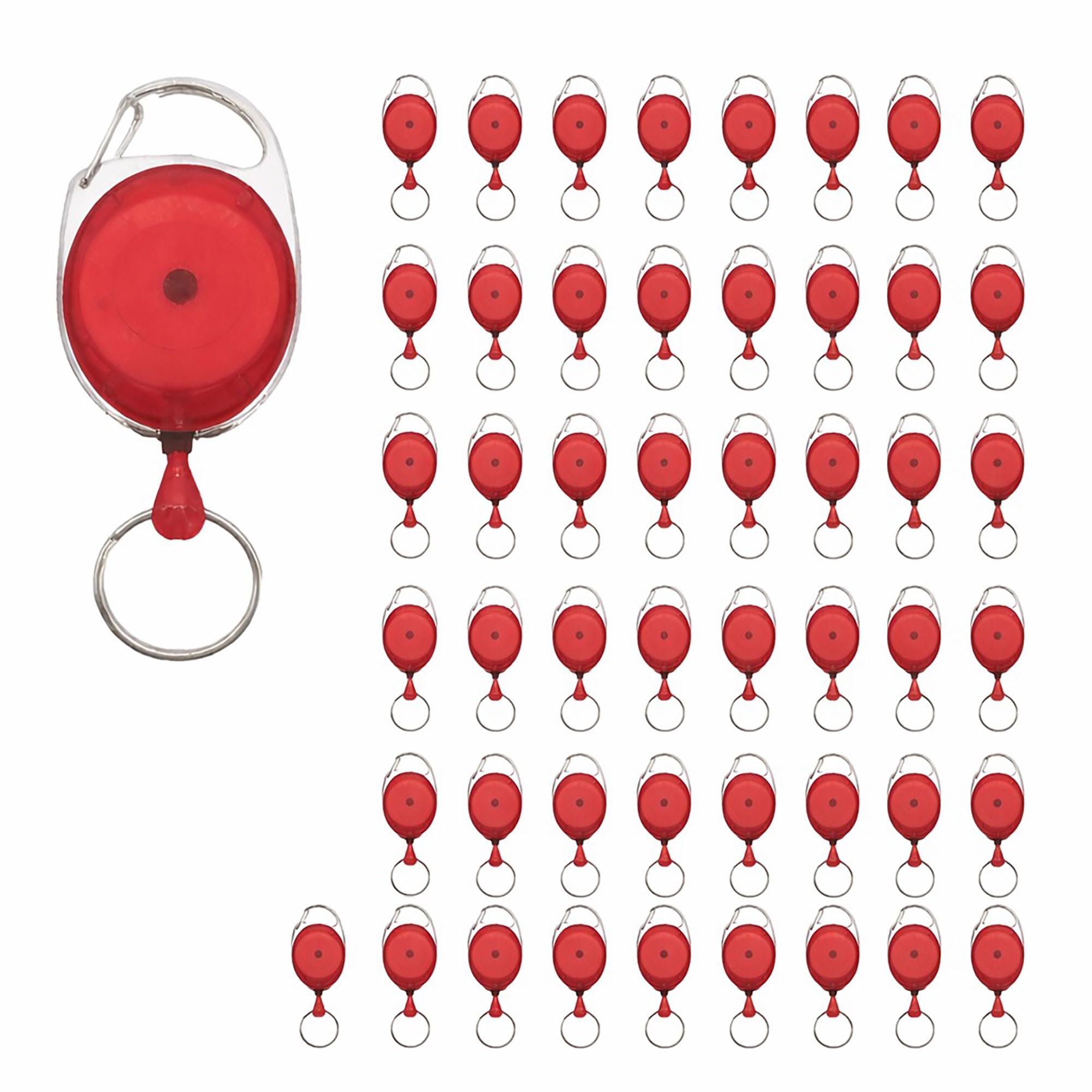 50 Stück ausziehbare Schlüsselanhänger mit Karabiner, Rot