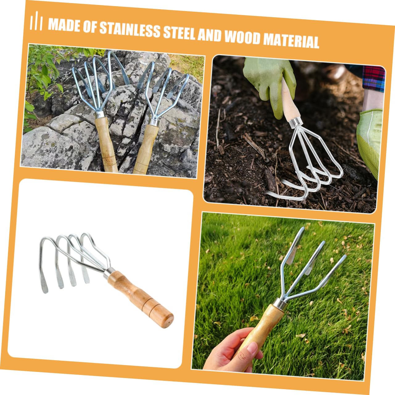 ibasenice 2stücke Handrechen-gartenwerkzeug Aus Edelstahl Mit Holzgriff Für Muschelgraben Gartenrechengriff Zum Graben Von Muscheln Und Meeresfrüchten Zuverlässiges Werkzeug Für