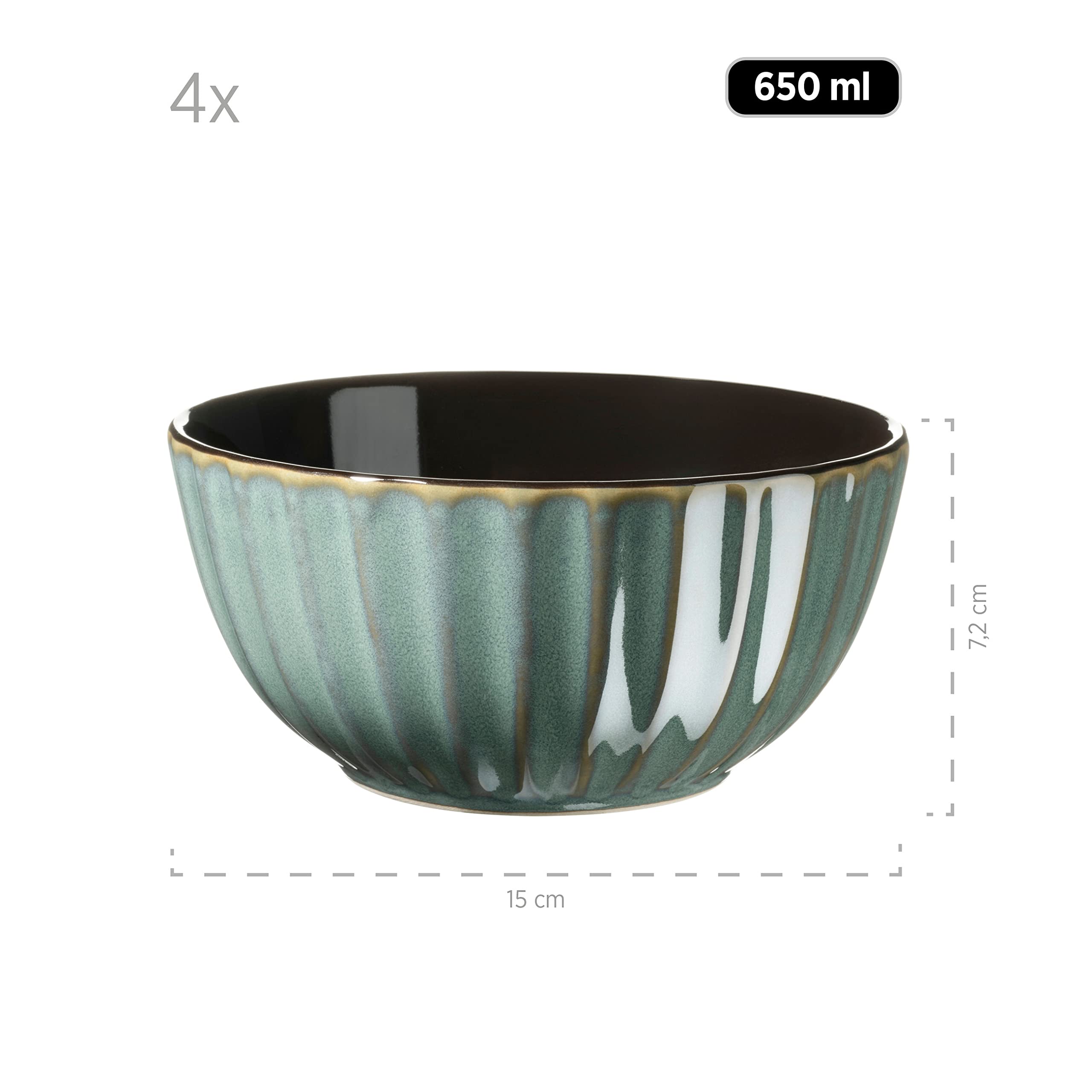 MÄSER 931964 Série Confino Service de table pour 4 personnes au look vintage moderne 20 pièces en céramique bleu pétrole avec accents noirs