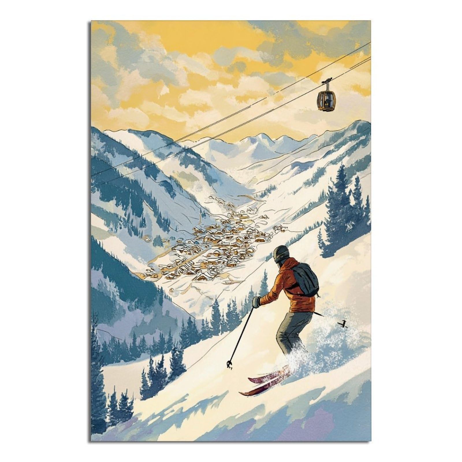 iPuzou Saalbach Hinterglemm Austria Ski Posters 20x30inch(50x75cm) Vintage Watercolor Canvas Art