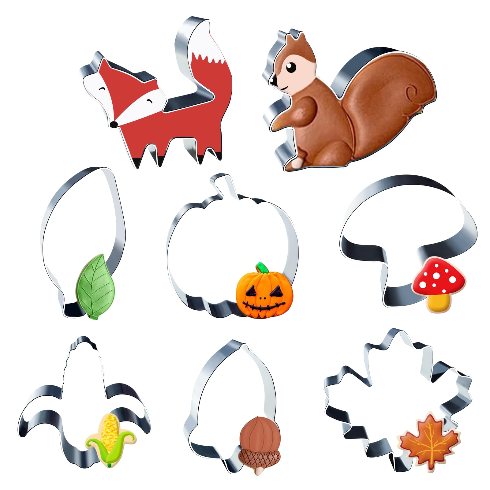 Ausstecher Herbst Set Ausstechformen Herbst Kürbis Ahornblatt Eichhörnchen Ausstecher 8 Stück Edelstahl Erntedankfest Keksausstecher Plätzchen für Kinder Thanksgiving, Kürbis, Ahornblatt, Eichhörnchen