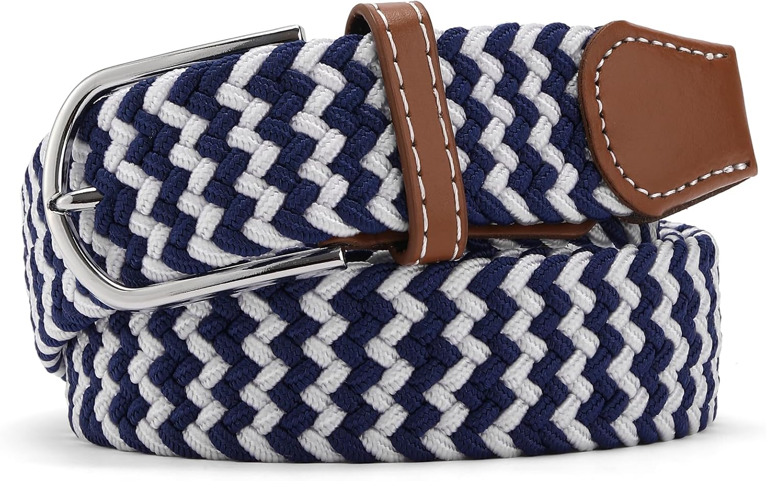 GAEKEAO Elastic Braided Belt for Men 1 3/8" Stretch Woven Belt for Golf Casual Pants Jeans - Black - Image 2