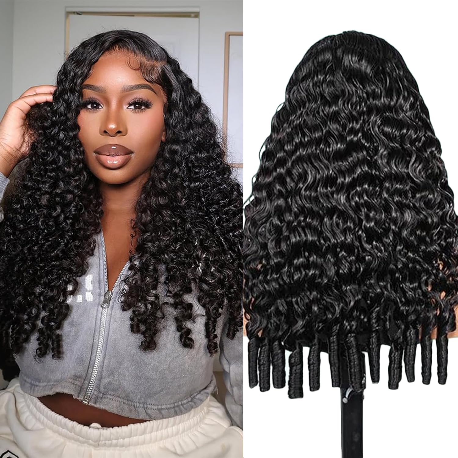 13x6 Burmese Curly Glueless Wigs Human Hair 220% Density HD Transparent Lace Front Wigs for Black Women Pre Plucked Natural Hairline 26 Inch