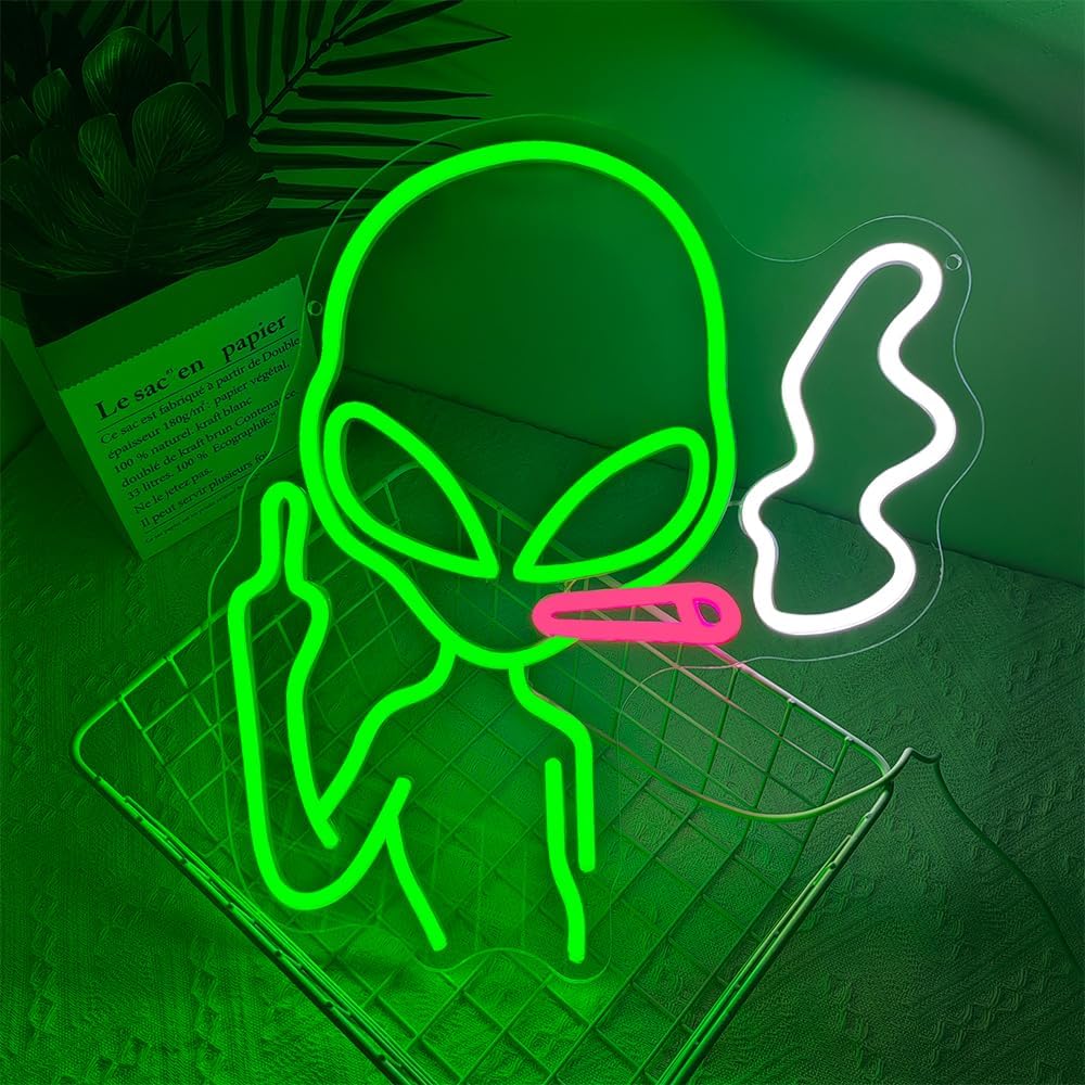 Alien Neon Sign, LED Neon Light Signs for Wall Decor Green Alien Light Up Sign Lamp for Bar Bedroom Pub Man Cave Birthday Gift Dimmable USB Powered(14.9"*13.4") - Image 6
