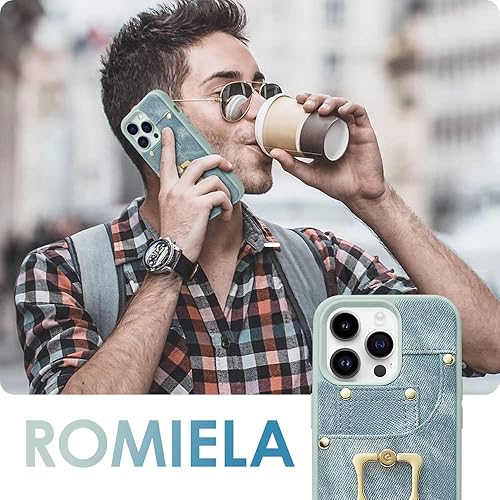 Miniatura 9 de ROMIELA - Funda para iPhone 14 Pro Max con tarjetero integrado con soporte de anillo giratorio de 360 a prueba de golpes, funda protectora con