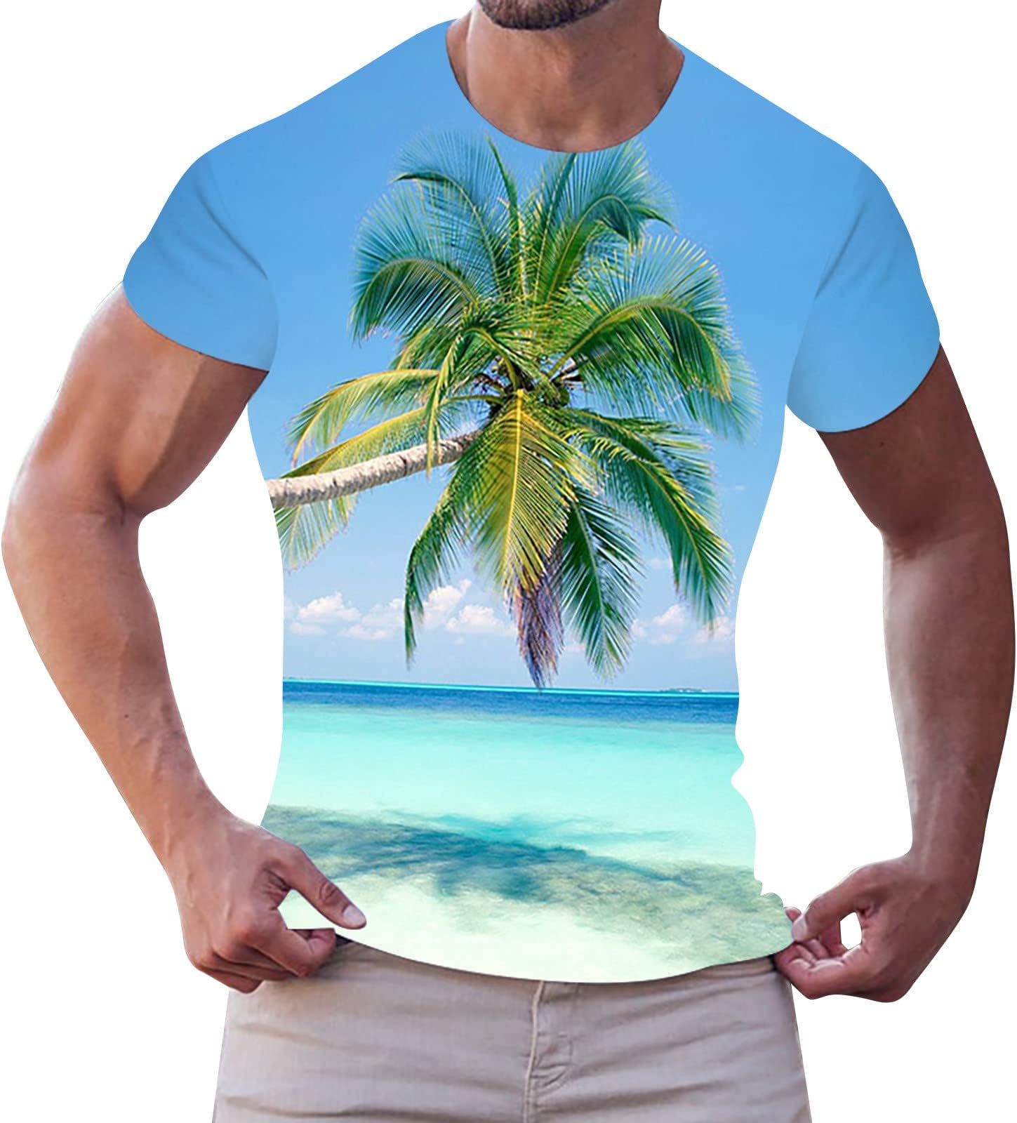 Mens T Shirt, Mens Simple Personality Fashion Casual Hawaiianss Small Printed Cotton Round Neck Short Sleeve T Shirt Shirt Mens Long Sleeve T Shirts Fitted Men's Polos Hawaiian Shirts for Men Funny