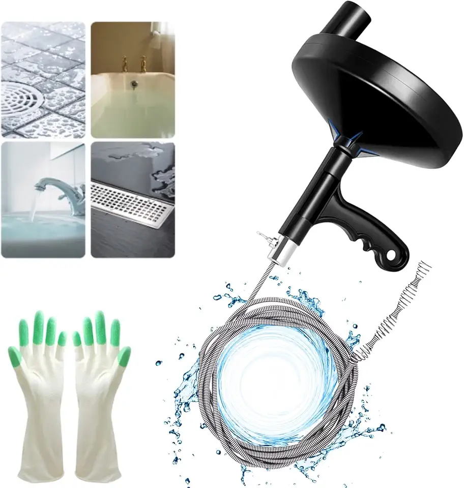 Drain Auger 25 Ft with Gloves, Plumbing Snake Drain Auger Hair Clog Remover, Heavy Duty Pipe Drain Clog Remover for Bathtub Drain, Bathroom Sink, Kitchen Cleaning