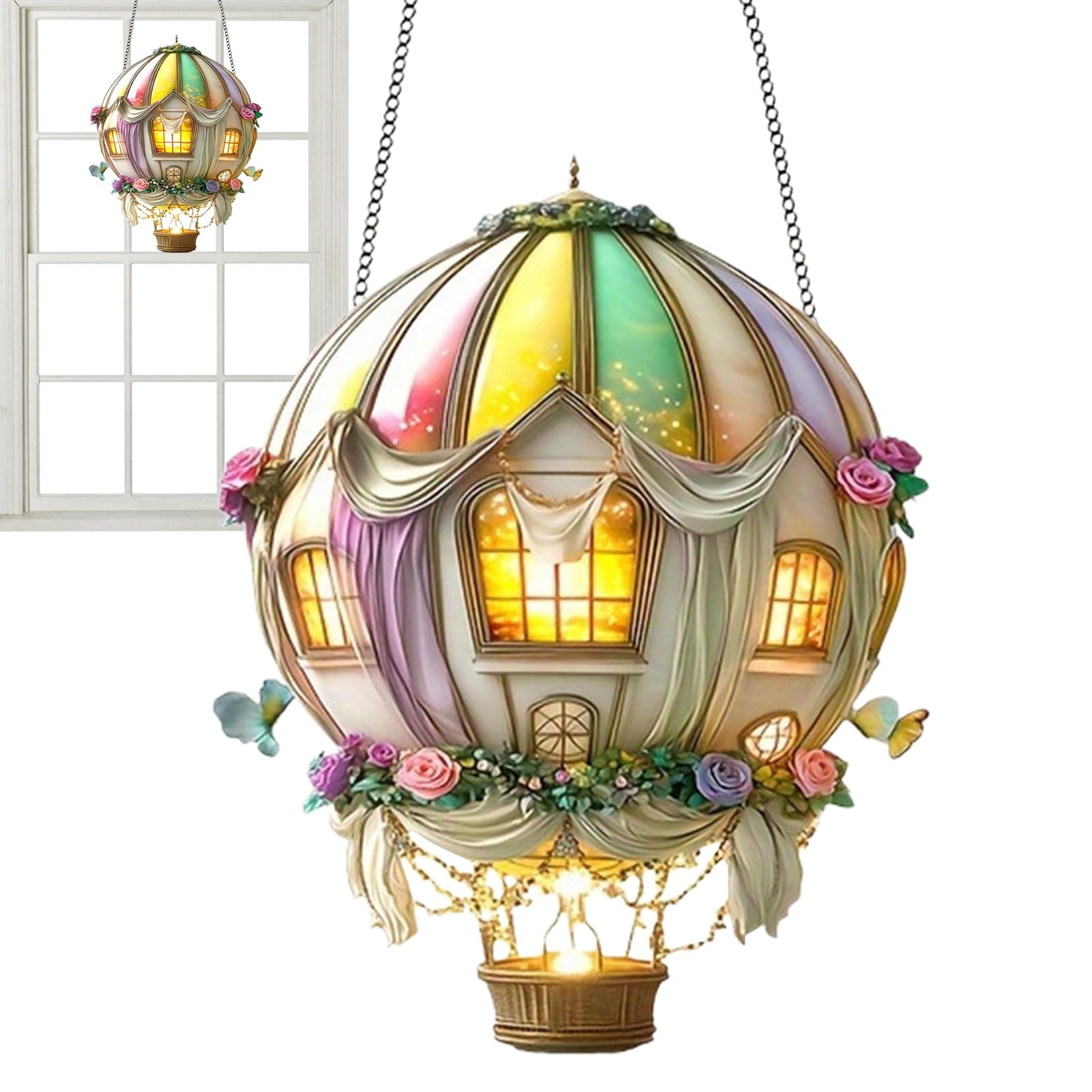 Solar Hot Air Balloon, Glowing Solar Light, Hot Air Balloon Solars Garden Light, Hanging Acrylic Solars Lanterns for Outside Window Home Decorations