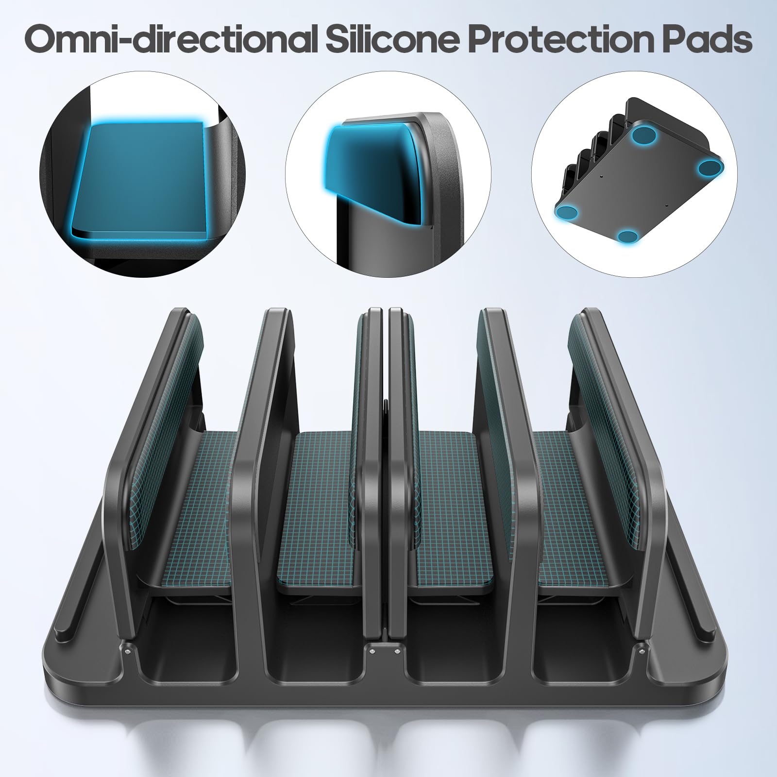 KDD Pionowy stojak na laptopa z blokadą grawitacyjną, uchwyt na laptopa 6 w 1, organizer oszczędzający miejsce pasuje do MacBooka/Surface/Samsung/HP/Dell/Book/tablet/Switch i telefonu komórkowego
