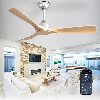 Depuley Ceiling Fan Without Light 52 Inch Outdoor Fan with Remote App Control for Patio Porch - Grainy Ceiling Fan no Light for Indoor - 3 Blade Fan Reversible 6 Speed Quiet [Energy Class A]