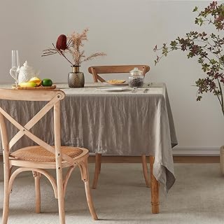 TOSMO 100% Linen Tablecloth, 52 x 70 Inch Rectangle Table Cloth, Taupe