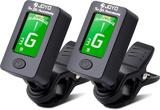 JOYO Bass Guitar Tuner Clip on Digital Mandolin Tuner - with Guitar, Bass, Ukulele, Violin, Chromatic Tuning Modes JT-01, Black, 2PCS