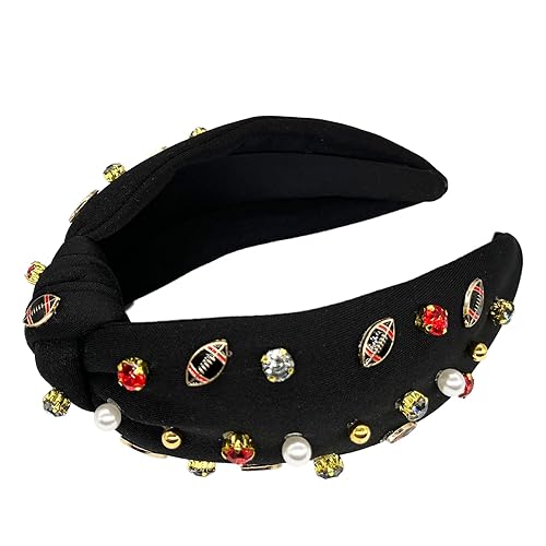 Miniatura 6 de Diadema de fútbol con perlas de cristal anudado para mujer, banda ancha para el pelo de color negro, blanco, rojo, fútbol, deportes, moda, nudo