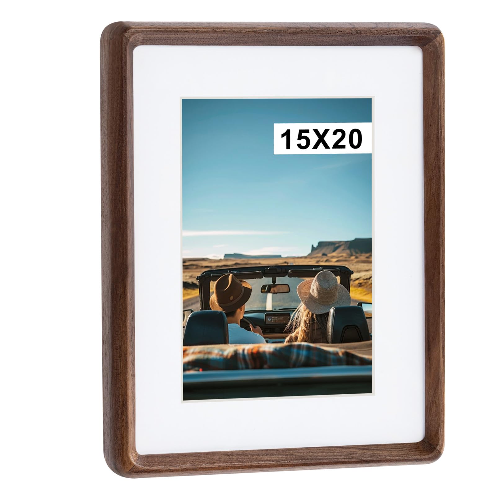 Kattepote Wooden Picture Frame 8x6 inch Portrait or Landscape, 6x8 Photo Frame display 15x20cm without Mount or 10x15cm with Mount, Tabletop and Wall Mountable, Natural Walnut Wood and Acrylic