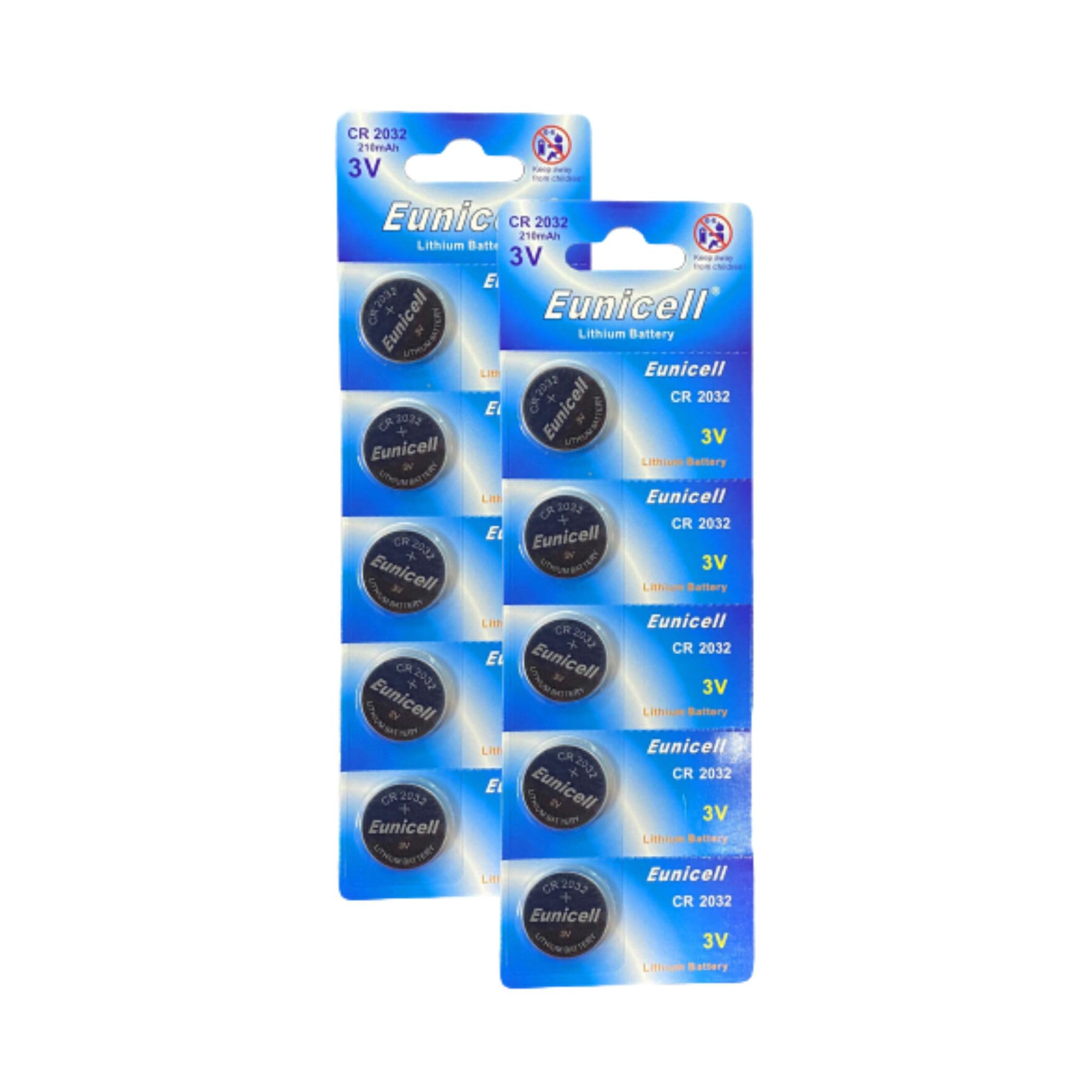 Eunicell - 10 x CR2032 3V Lithium Coin Battery/Button Battery - (DL2032/CR2032) Suitable for use in LED lights, Digital Voice Recorders, Toys, Blood Glucose, Cholesterol Testing, Meters, Toys