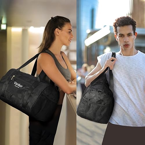 Miniatura 5 de Bolsa de gimnasio para mujer con compartimento para zapatos, impermeable, bolsa de lona deportiva para viajes, fin de semana, llevar en la playa,