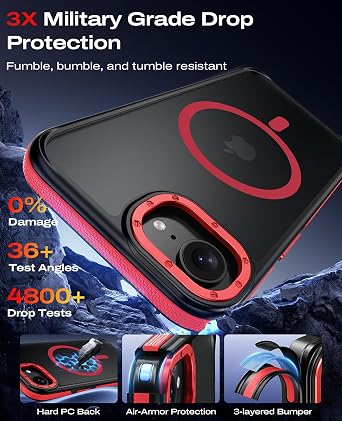 BENTOBEN Magnetic for iPhone 16e Case 2025 [Compatible with Magsafe] [Metal Camera Protection] Slim Translucent Matte Back Anti-Slip Bumper Women Men Phone Cases for iPhone 16e 6.1, Red/Black