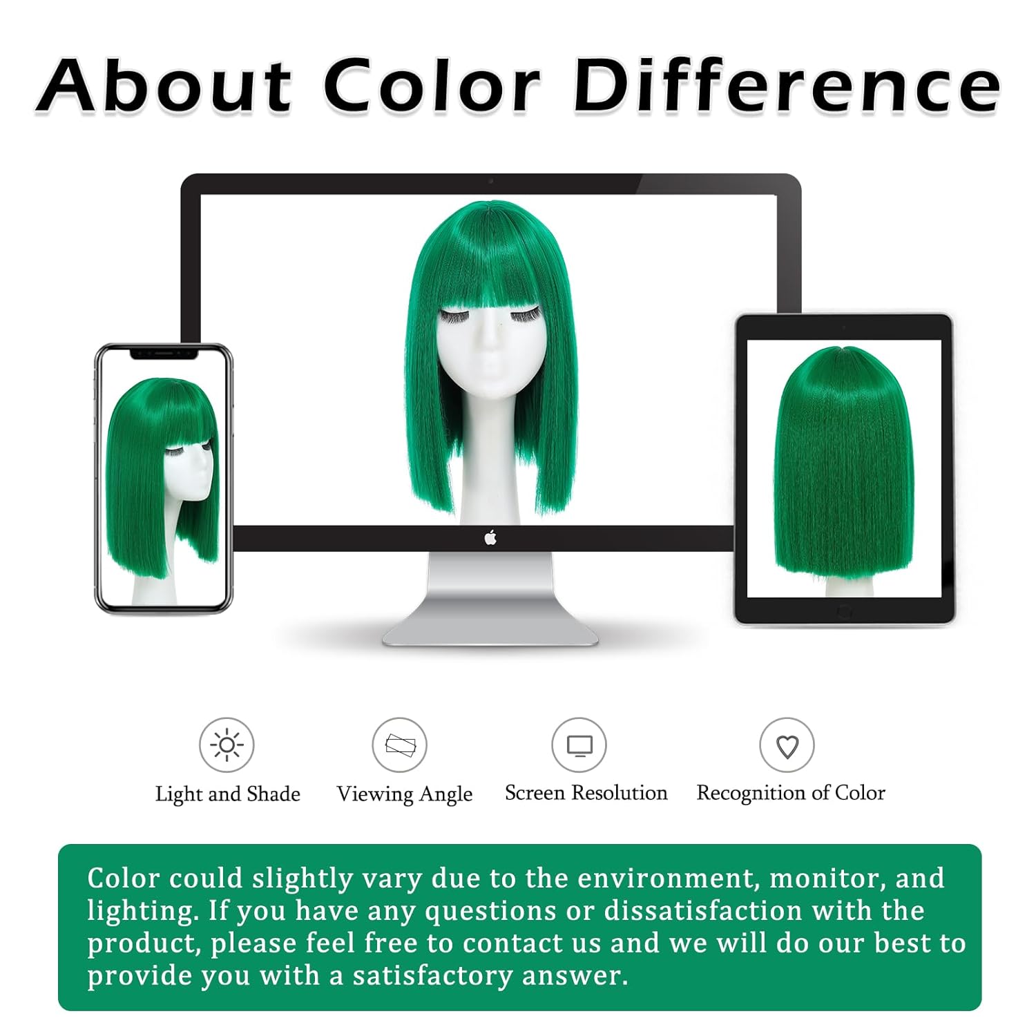 Green Bob Wig With Bangs - Heat Resistant 14Inch Synthetic Hair, Short Straight Shoulder Length Natural-Looking Cosplay Wig for Daily Use, Parties & Women Girls