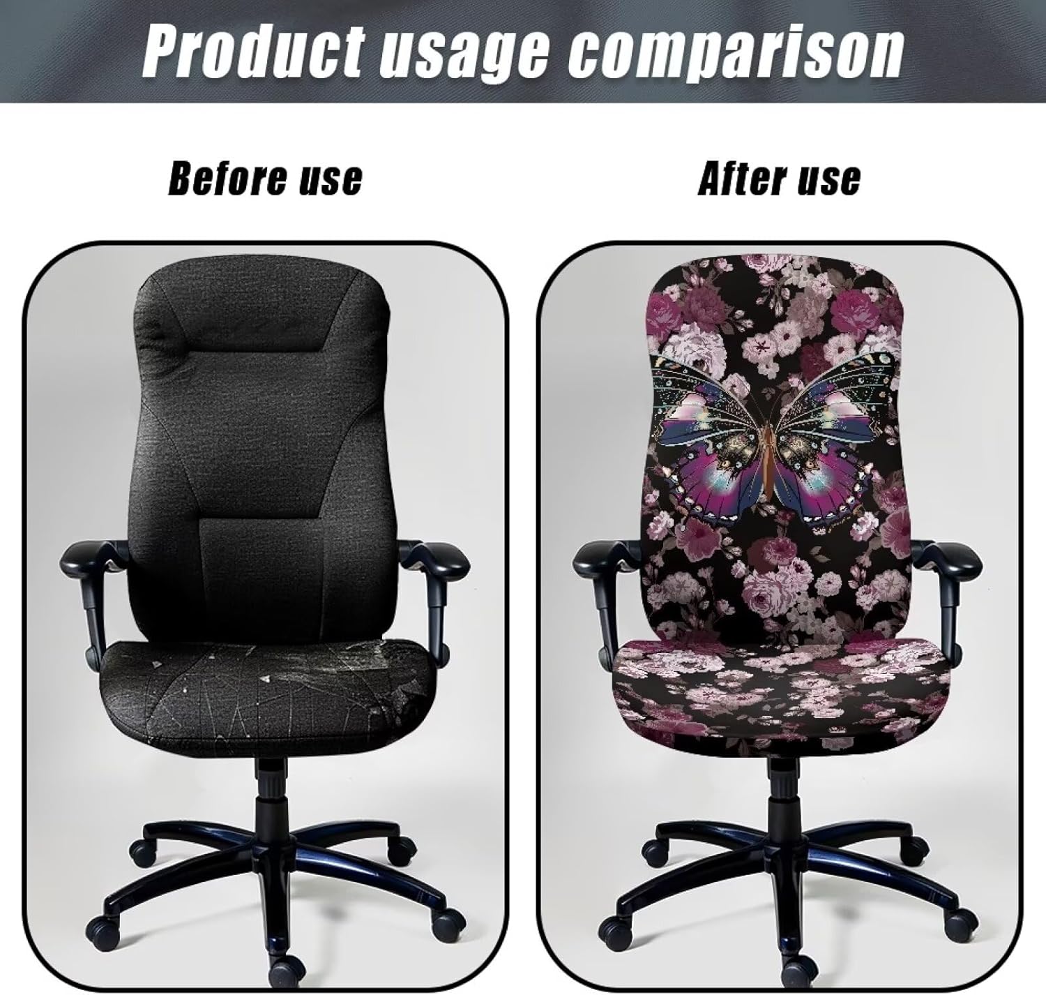 Elegant Butterfly Office Chair Covers Stretchable Computer Desk Chair Covers High Back Protects Removable Gaming Chair CoversExecutive Boss Chair Covers Decoration-L