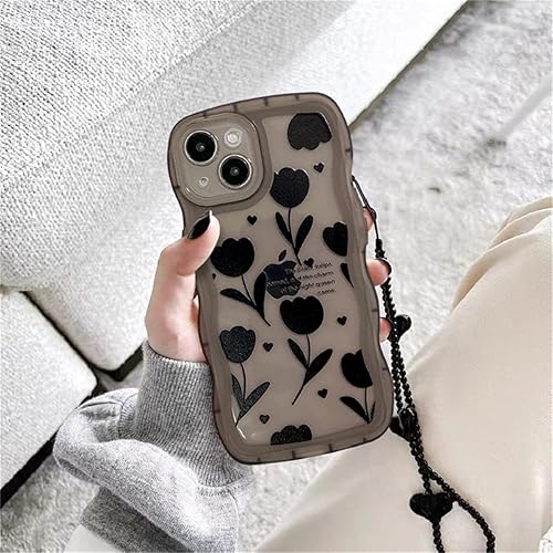Miniatura 7 de Fycyko Funda compatible con iPhone 12 con bonito diseño de flores negras Simplicity para mujeres, adolescentes y niñas, funda de protección de