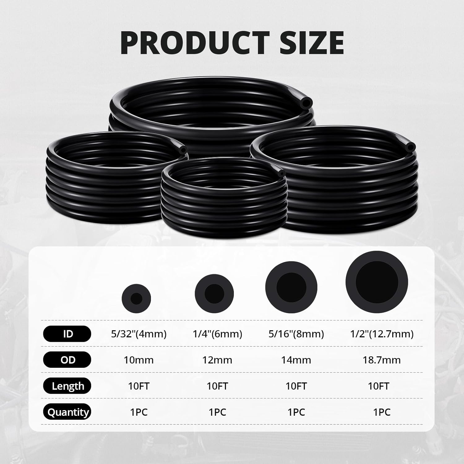 EVIL ENERGY 5/32 1/4 5/16 1/2 Silicone Vacuum Tubing Hose Line Kit 10FT 130PSI Max Pressure Black (4mm 6mm 8mm 12.7mm)