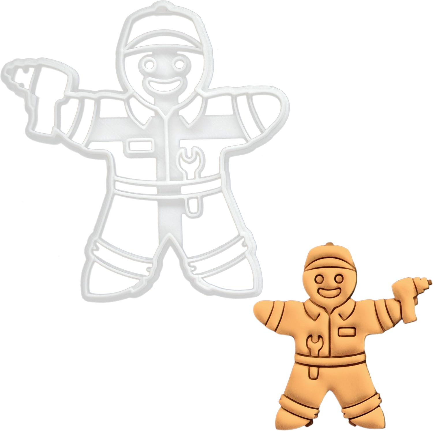 BAKERLOGY Gingerbread Man Mechanic Cookie Cutter - Detailed Cookie Cutter Design for Baking and Crafting Ideal for Fondant Dough Clay
