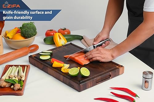 Miniatura 5 de Tabla de Cortar de Madera de Nogal Oscuro Americano 17"x12"x1.6" para Cocina con Ranura para Jugo, Asas Interiores, Empaque de Caja de Regalo y