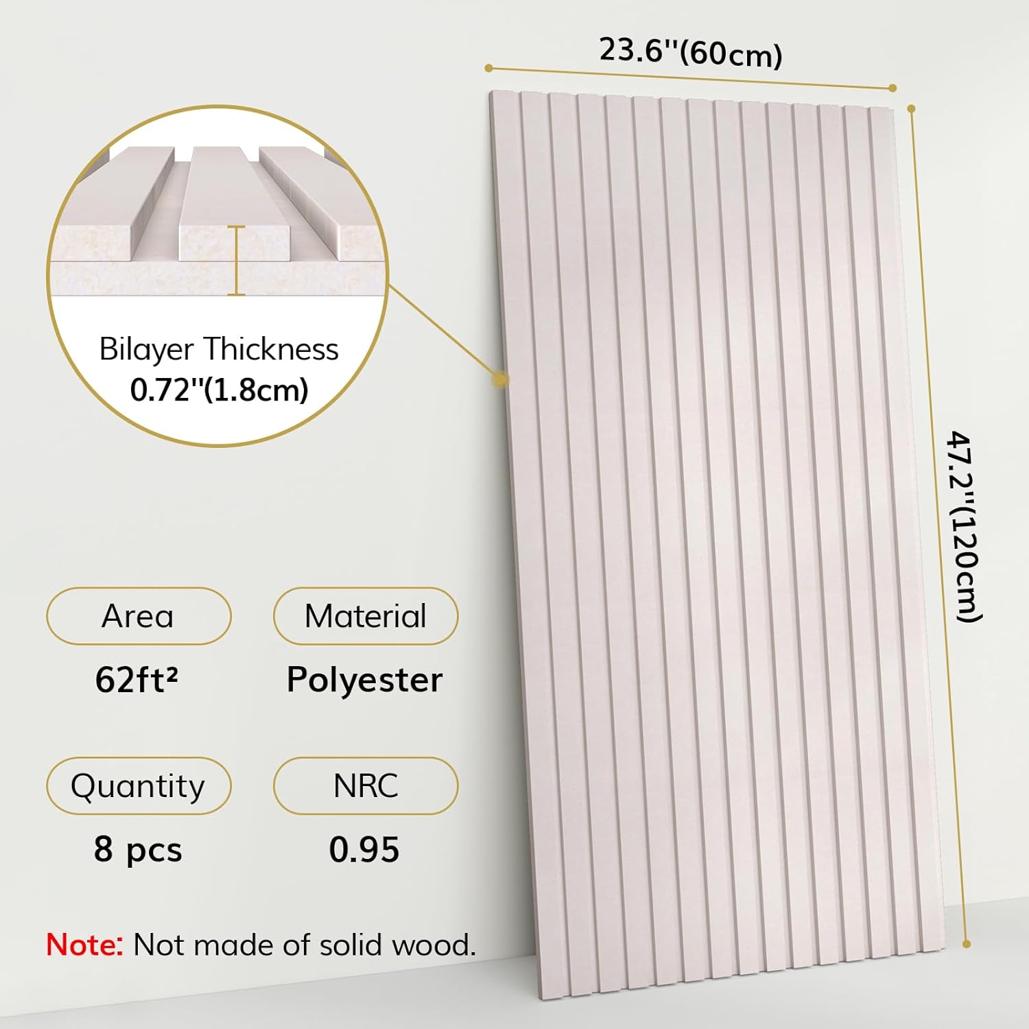 tonor 8-pack bilayer acoustic panels large self-adhesive, 47.2'' * 23.6'' * 0.72” adhesive wall panel, large soundproof tiles for echo absorbtion, acoustical barrier of polyester fiber, camel 8pcs 47.2'' * 23.6'' * 0.72'' camel