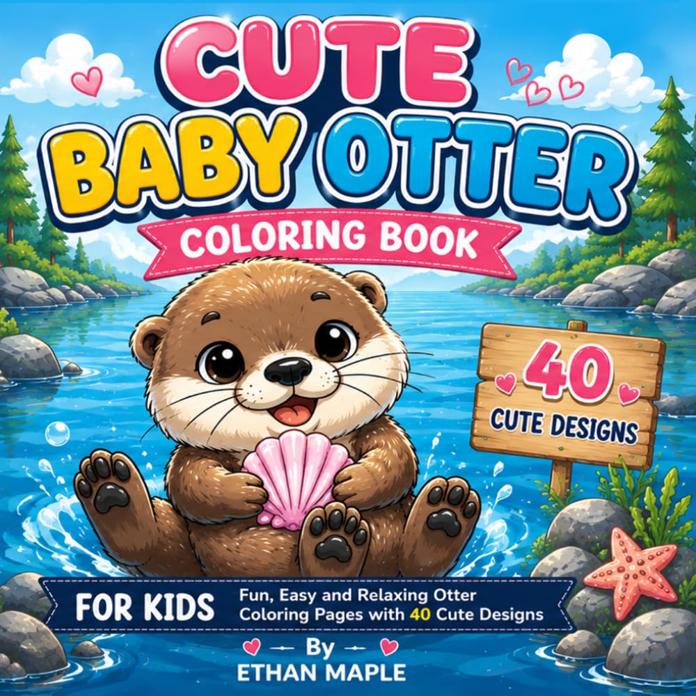 CUTE BABY OTTER COLORING BOOK FOR KIDS: Fun, Easy and Relaxing Otter Coloring Pages with 40 Cute Designs