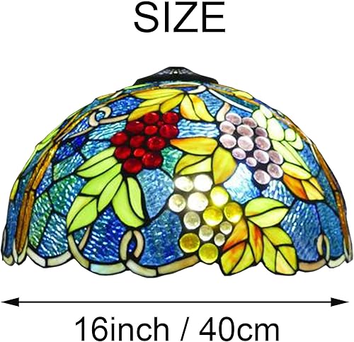 Miniatura 6 de Tiffany - Pantalla de repuesto con tapa, pantalla de cristal de uvas mediterráneas, cuentas de cristal, hoja verde, azul, chimenea, solo para