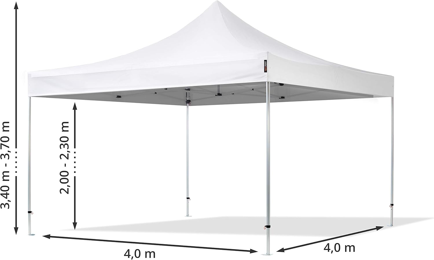 Diagram showing the dimensions of the 4x4 meter gazebo