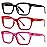 DXYXYO Reading Glasses Women 1.5 Blue Light Blocking, Oprah Style Square Oversized Computer Readers 3 Pack Retro Fashion, Pink+red+black