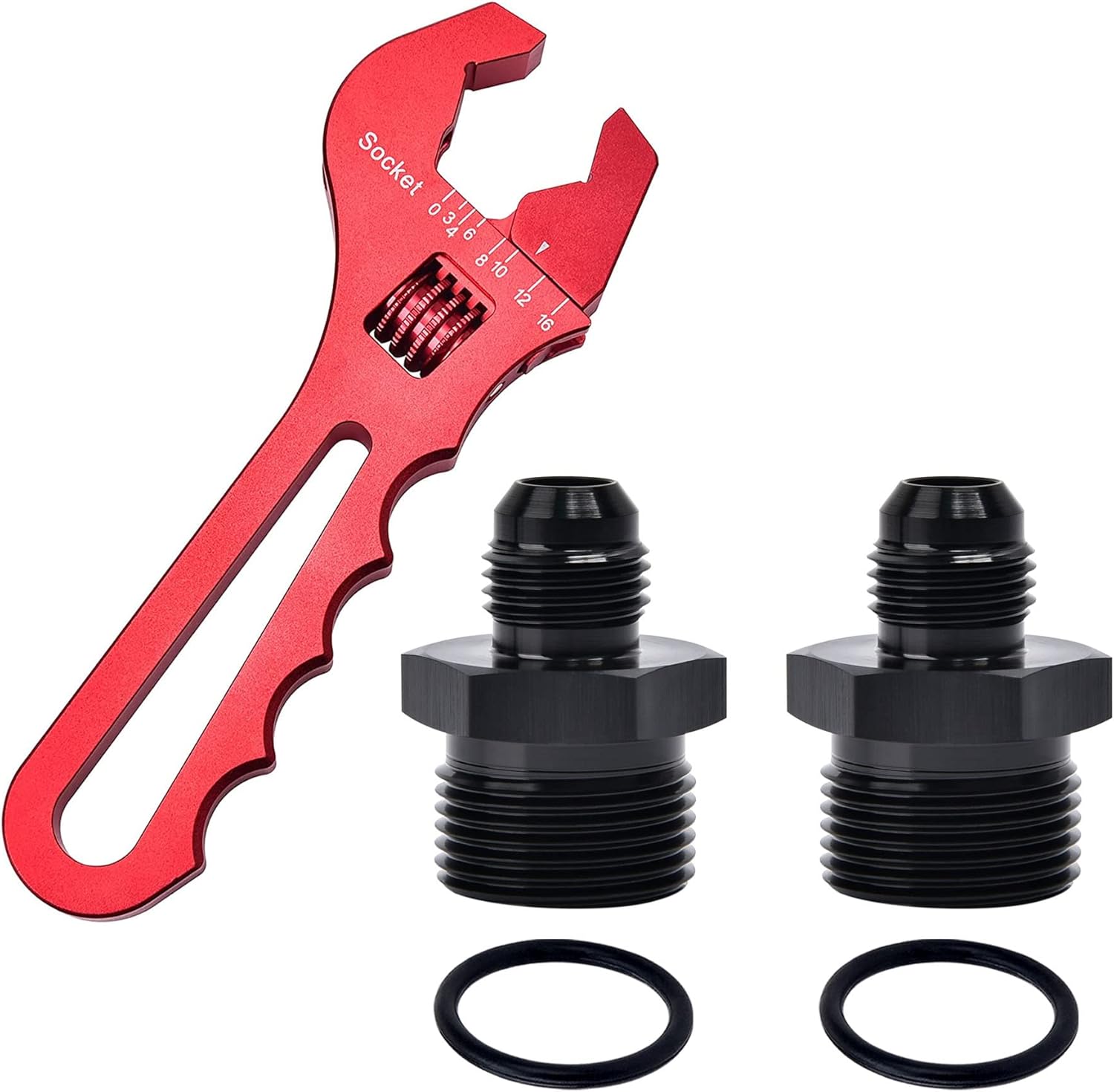 EVIL ENERGY 6AN Male to M22 x 1.5mm Male Metric Thread Fitting 2PCS Bundle with Adjustable 3AN-16AN Wrench Aluminum Red