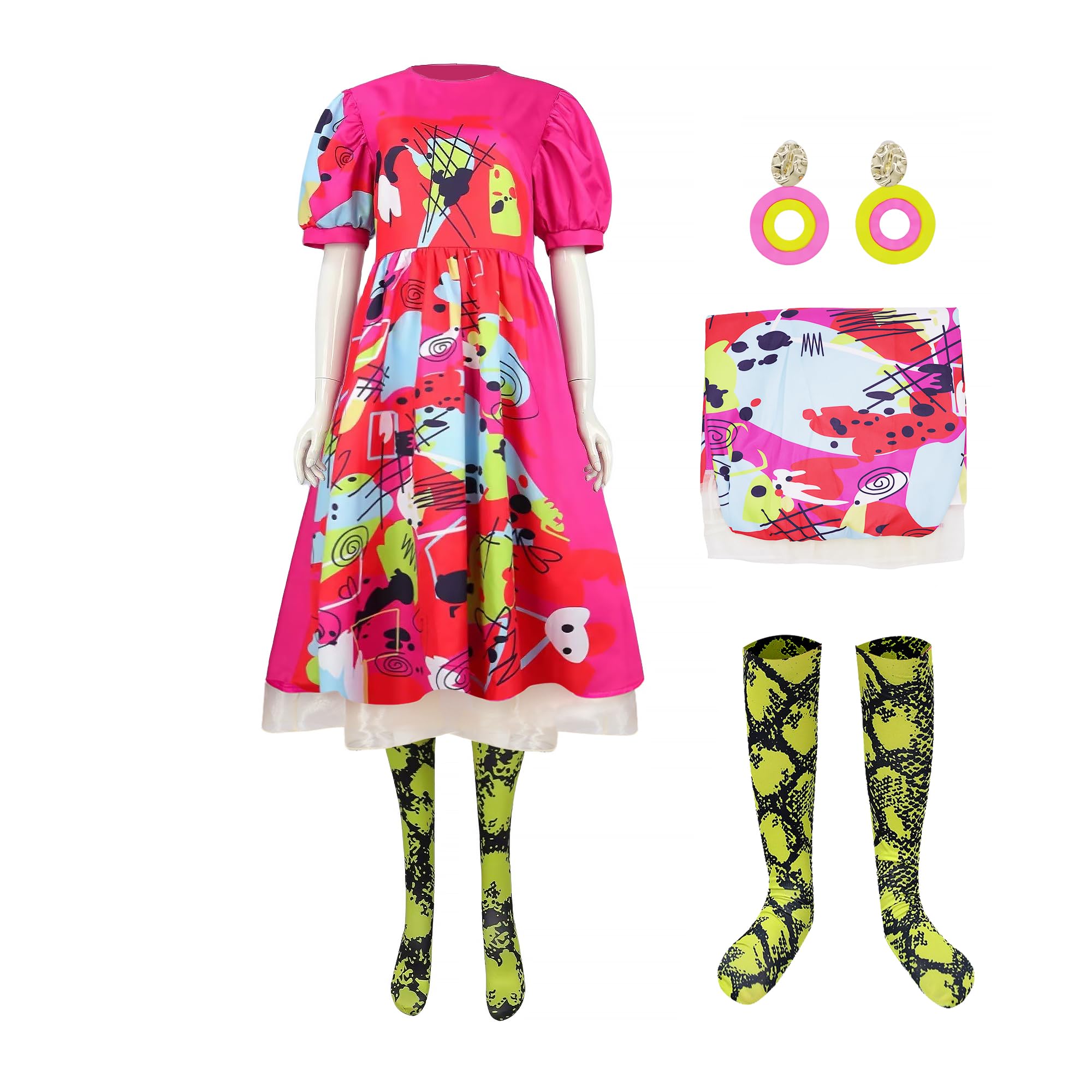 CoserDepot Rose-Pink Puff Sleeves Dress Women Fashion Cosplay Halloween Costume Outfits